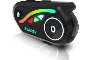 SWAREY Intercomunicador Casco Moto de 2 Vías con Compartir Música, Radio FM, Auriculares Casco Moto Impermeable IP67, Gama Comunicación Intercom de 1000m (1 Paquete)
