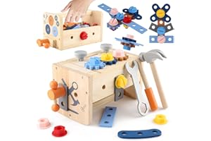 Mezzar Caja Herramientas Juguete Niños 3 Años Montessori, 18 Piezas Tralarero Tralala Juguete, Juegos Educativos de Construcción de Madera, Bricolaje Manualidades Regalo Niña Niño 2 3 4 5 6 7 Años