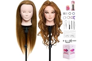 NEVERLAND BEAUTY & HEALTH Cabeza de Peluqueria Neverland 24" 80% Pelo auténtico Practicas Formación Muñeca de la Cosmetología práctica maniquí muñeca para Peluquería con Soporte + Accesorios de Peinado DIY