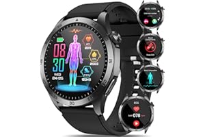 YYKY Smartwatch Damen Herren 1.43”runden Smartwatch AMOLED EKG+HRV/SpO2 Αpηοe/Harnsäure/BMI Gesundheitsuhr,Always-On Display,Telefonfunktion,SOS-Notruf,100Sportmodi,Herzfrequenz,Schlafmonitor,Wetter
