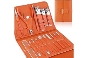 LEIPPLE Manicure Set Professional Nail Clippers Pedicure Kit, 16 pcs Stainless Steel Nail Care Tools Grooming Kit with Luxurious Travel Leather Case for Thick Nails Men Women Gift (Orange)