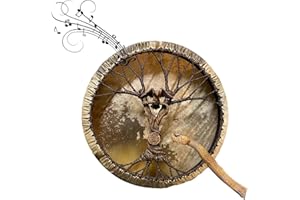 GIMOCOOL Tambour Chamanique, Tambour Chamanique Fait À La Main, Tambour Chamanique Arbre De Vie Tambour Sibérien, Tambour Chamanique avec De Tambour, du Son Tambour Adulte Réflexion
