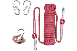 SHENGRUILI Corda Multifunzionale in Nylon da 10M con Ganci,Corda di Sicurezza con 2 Moschettone,Corda per Outdoor,Corda da Arrampicata,per Alpinismo All'aperto,Campeggio