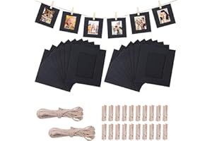 guangyuan 20 Stücke Fototaschen zum Aufhängen Fotorahmen aus Pappe,Papier Fotorahmen10 x 15 cm Girlande Fotos Selbstklebende Bilderrahmen zum Foto Netz Klassenraum (Schwarz)