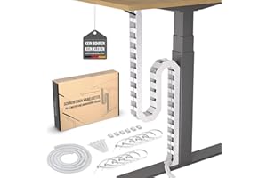 Kabelführung Schreibtisch, Flexibel anbringbare Kabelschlange, Robuste Kabelkette, Flexibler Kabelkanal für ideales Schreibtisch Kabelmanagement und für höhenverstellbare Schreibtische (Weiß)