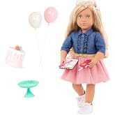 Our Generation - Emily - 46 cm Bebek - Sarı sa&ccedil;lı ve yeşil g&ouml;zl&uuml; - Doğum g&uuml;n&uuml; pastası ve parti aksesuarı - Oyun oyunu - 3 yaş