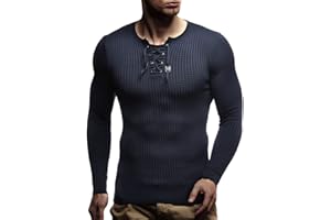 Leif Nelson Herren dünner Strick-Pullover Rundhals-Ausschnitt Slim Fit Winter Sommer Moderner Männer Winterpullover Wollpullover Langarm Crew Neck Feinstrick LN1605