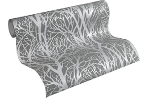 Papel Pintado Bosque New Life A.S. Création Papel pintado tejido no tejido 10.05 m x 0.53 m Plata Gris Fabricado en Alemania 300943 30094-3