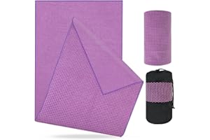 flintronic Yoga Towel, Yoga Mat Towel with Grip Silicone Dots, Microfibre Yoga Blanket Towel, Soft & Breathable, with Quick Dry Yoga Towels and Mesh Carry Bag, for Bikram, Pilates - 183x63cm