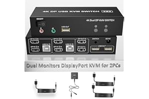 YEEMIE PRO DisplayPort KVM Switch Dual Monitor 4K@60Hz Extended Display, 2 Computer 2 Monitore Displayport Switch mit Audio Mikrofon und 3 USB, 2 in 2 Out Tastatur Maus Displayport 1.2 KVM Switch