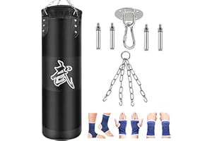 KEEPAA Sacco da Boxe appeso Adulto Kit : Marziali MMA Sacchi Pugilato Kick Boxing Muay Thai (Nessun Riempimento) resistente Sacco da boxe