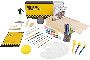 DIBYS Töpfer-Set für Kinder & Erwachsene | Mit Modellier-Werkzeug, Ton lufttrocknend & grau, Farbe & Pinsel | Bastel-Set zum Töpfern für Zuhause | Kreativ-Set | Originelle Geschenk-Ideen