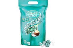 ‎LINDT Lindt LINDOR Schokoladen Cocos | 1 kg Beutel, wiederverschließbar | ca. 80 Kugeln Milch-Schokolade mit Kokosnusscrèmefüllung | Großpackung, Pralinen-Geschenk, Schokoladengeschenk