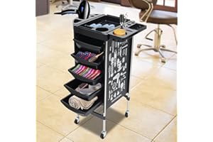 DSYOGX Friseurwagen Rollwagen, Salon Rollwagen mit 5 Schubladen Multifunktionale Salonwagen Friseurwagen Stabiler und Langlebiger Arbeitswagen für Schönheitssalons, Friseursalons (Schwarz)