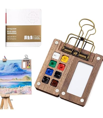 HUSOUE Mini Aquarell Set Unterwegs - Pocket MalSet Mit 8 Farben & Skizzenbuch