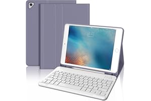JADEMALL Funda con Teclado para iPad 6a Generación 9.7", Teclado Bluetooth Desmontable con Funda y Portalápices para iPad 6a Gen 2018/5a Gen 2017/iPad Pro 9.7 2016/iPad Air 2/iPad Air 1, Púrpura