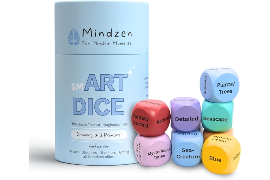 Mindzen smART DICE Drawing & Painting Game for Adults | A Unique Arts & Crafts Kit for Artists & Teachers | Set of 9 Dice to Spark Creativity & Imagination | Fun Art Supplies & Gift | 1+Players