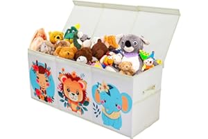 decalsweet Scatola di Giocattoli Extra Large con Coperchio Ribalta per Bambini, Contenitore Porta Giochi Pieghevole Oxford Tasche in Rete, Baule Portagiochi Impermeabile, 96×32×40 cm (Animale Carino)