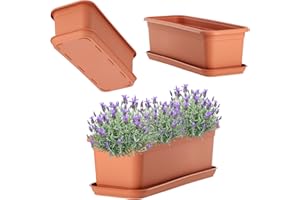 KADAX Skrzynka na kwiaty, 40 cm, terakota z podstawką – skrzynka balkonowa z tworzywa sztucznego, do użytku wewnątrz i na zewnątrz, doniczka na balkon, taras, parapet