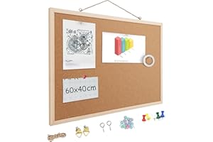 EasyVibe 60 x 40cm Cork Boards for Walls with Frame, 1 Pack Small Wood Framed Bulletins Board Decorative Hanging Pin Board, Corkboards for Wall Notice Board Memo Board