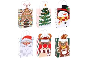DONGZHI Geschenktüten Weihnachten, 12 Stück Weihnachtstüten mit Henkel und verschiedenen Weihnachtsmotiven, Kraftpapier Papiertüten Weihnachten für Geschenke, Mitgebsel und Party