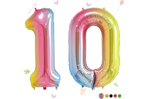 Smlpuame Rainbow Number 10 Balloons, 40 Inch Gradient Birthday Foil Balloon for Boys Girls, Self Inflating Helium Mylar Balloons 0-9 for Women Anniversary Party Celebration Decorations Supplies
