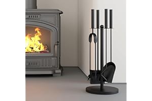 Kingson - Juego de 5 piezas para chimenea negro – Dia18x48cm – Accesorios para quemador de leña – Kit completo de herramientas para el mantenimiento de chimeneas