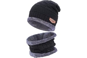 CHGANG Winter Beanie Hat Scarf Set, Warm Knitted Hat and Circle Scarf, Skiing Hat Neck Warmer, Winter Thermal Knitted Beanie Hat Warmer Neck for Skiing Hiking Driving