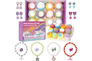 HUADUOO 12 Pack Bath Bombs for Kids Girls with Surprise Toys Inside, Fun Kids Safe, Handmade Natural Bubble Spa Bath Ball with Jewelry Toys, Bath Bomb Gifts for Birthday Christmas Holiday for Girls Ages 3-12
