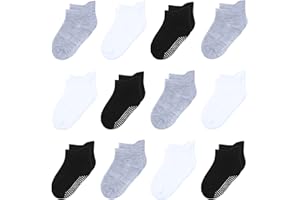 HYzgb Lot de 12 chaussettes antidérapantes pour bébé avec poignées 1-7 ans multi couleurs, cadeau pour tout-petits bébé garçons filles