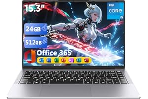 Brhona Ordinateur Portable15,3" Core i5 (Jusqu'à 3,6 GHz),Win 11 pro24 Go RAM/512 Go SSD, PC Portable, Écran 1920x1200 100% sRGB avec HDMI et USB-A, Autonomie Prolongée, Office Suite Inclus