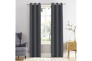 REHAN & CO Blackout Curtains for Bedroom Super Soft Thermal Insulated Black Out Eyelet Curtains with Tie Backs for Living Room, Kitchen Charcoal (W46 x L72 Inch 2 Panels)
