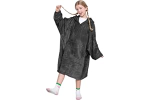 Catalonia Classy Übergroße Fleece Hoodie Decke, Weiche und Warme Decken Hoodie Kinder, Tragbare Decke with Großer Fronttasche für Teenager, Mädchen und Jungen, Weihnachtsgeschenke, Schwarz