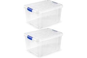 KINGNET Cajas Almacenaje Plástico con Tapa y Cierre a Presión, Cajas Oranizadoras Transparente, Perfecta para Almacenar Ropa, Juguete, Libro y Productos de hogar (Nº1-16Litros, Pack 2 unidades)