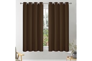 VEHEDE Short Small Window Blackout Curtains for Basement, Eyelet Thermal Insulated Curtain for Cafe, Soft Bedroom Curtains, Living Room Curtain & Drapes, W46 x L45 Inch, Brown, 2 Panels