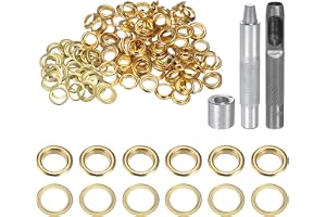 QUARKZMAN 100 st Öljettverktyg 10 mm Set Koppar Öljetter med hålhål, Öljettverktyg för Läderkläder, Guldton