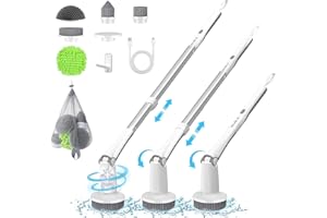 BIUBLE Electric Spin Scrubber, Electric Cleaning Brush with 5 Pcs Scrubbing Brush set, Cordless Spin Scrubber with Adjustable Stretchable Arm for Cleaning Bathroom Bathtub, Kitchen, Tile, Floor