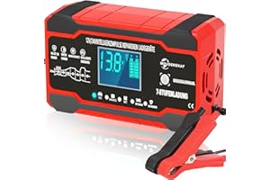 MOUDENSKAY Caricabatteria da 10A,12V/24V,Caricabatterie automatico per auto con schermo LCD e compensazione della temperatura,modalità di riparazione per auto,moto,batterie AGM gel acido piombo ecc