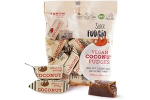 SUPER FUDGiO Bonbons bio - Coco - Végétalien et sans gluten - Bonbons au caramel bio sans huile de palme - Avec lait de coco bio et sucre de noix de coco - 150 g - Goût : noix de coco