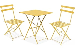 Oviala Table de Jardin et 2 chaises Acier Jaune