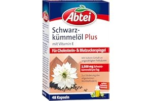 Abtei Schwarzkümmelöl Plus - mit Vitamin E - Nahrungsergänzung für Cholesterin- und Blutzuckerspiegel - 1 x 48 Kapseln
