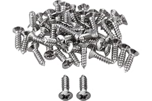 Yibuy Chrome Hard Guitar Bass Mounting Screws for Scratch Plates Pickguard Set of 50