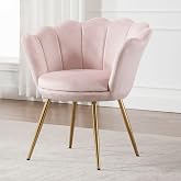 Chairus Velvet Dressing Table Chair Lounge Chair for Balcony, Light Pink | Bedroom Armchair with Floral Back, Elegant Style,