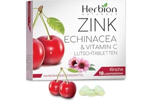 Herbion Naturals Zink, Echinacea & Vitamin C Lutschtabletten mit natürlichem Kirschgeschmack - 18 CT - Nahrungsergänzungsmittel - Fördert die allgemeine Gesundheit für Erwachsene und Kinder 5+