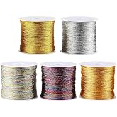Bangbobi - 5 Rolls of Glitter Thread, 250 Meters for Crafts, 0.5mm x 50m/Roll, Cord for Jewellery Making Necklace Bracelet