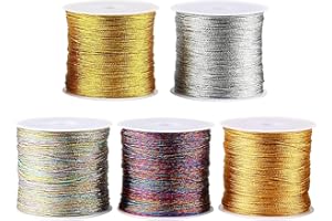 Bangbobi 5 rotoli di filato glitterato, filo dorato da 250 m per lavori artigianali, 0,4 mm x 50 m/rotolo, cordino per realizzare gioielli, collane e braccialetti
