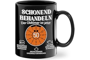 YSOUND 50. Geburtstag Geschenk Tasse - Tasse schonend behandeln der Oldtimer ist jetzt 50 - Lustig Kaffeetasse als Geburtstagsgeschenk für Männer Papa Kollege zum Geburtstag, Schwarz, Keramik 350 ml