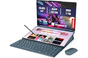 Lenovo Yoga Book 9 Notebook 14" Doppio Display Touch 2.8K (2880x1800) OLED, Intel Core Ultra 7 255H, RAM 32GB, 1TB SSD, Windows 11 Home, Yoga Pen + Yoga Slim Mouse + Folio Stand inclusi - Tidal Teal