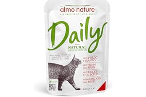 Almo Nature Daily avec Poulet et Boeuf. Nourriture humide pour chat adulte. Alimentation complète en sachets fraîcheur – 30 x 70g