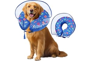 VINGVO Collerette Chien Gonflable, Collerette Chien Anti Lechage, Collier de Protection pour Chiens et Chats, Collier Amovible de Récupération Chat Cône de Cicatrisation (Bleu, L)